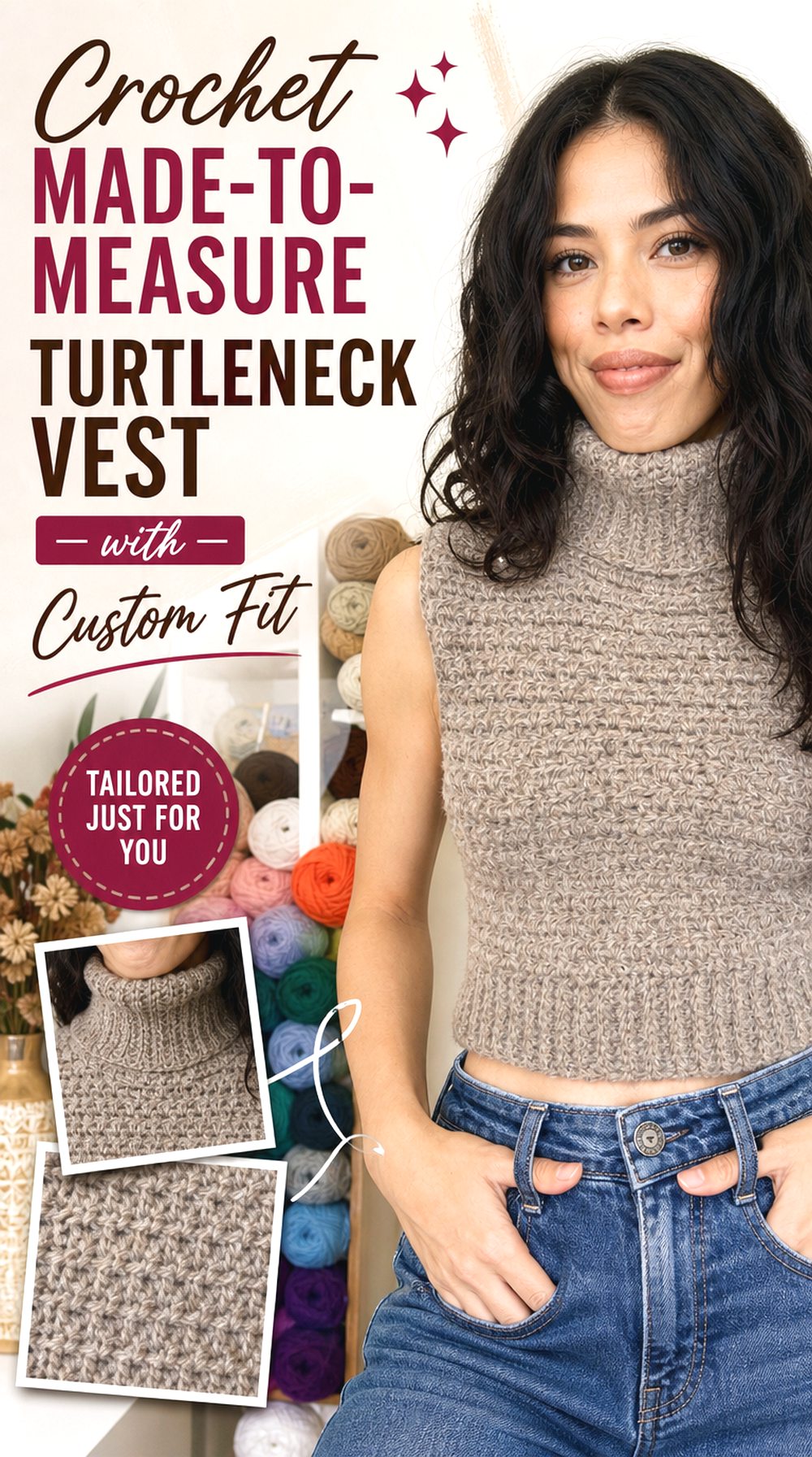 Crochet Made to Measure Turtleneck Vest with Custom Fit