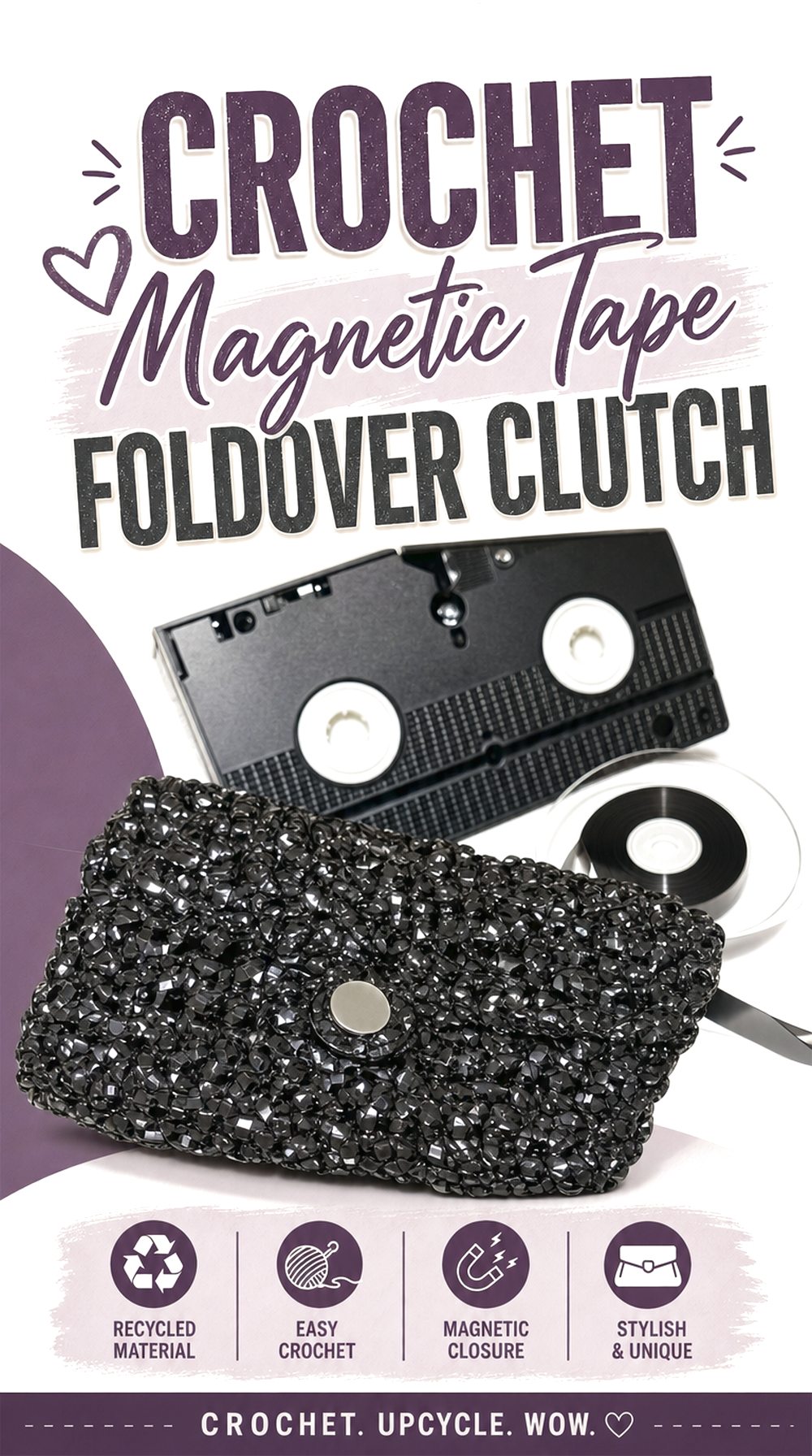 Crochet Magnetic Tape Foldover Clutch