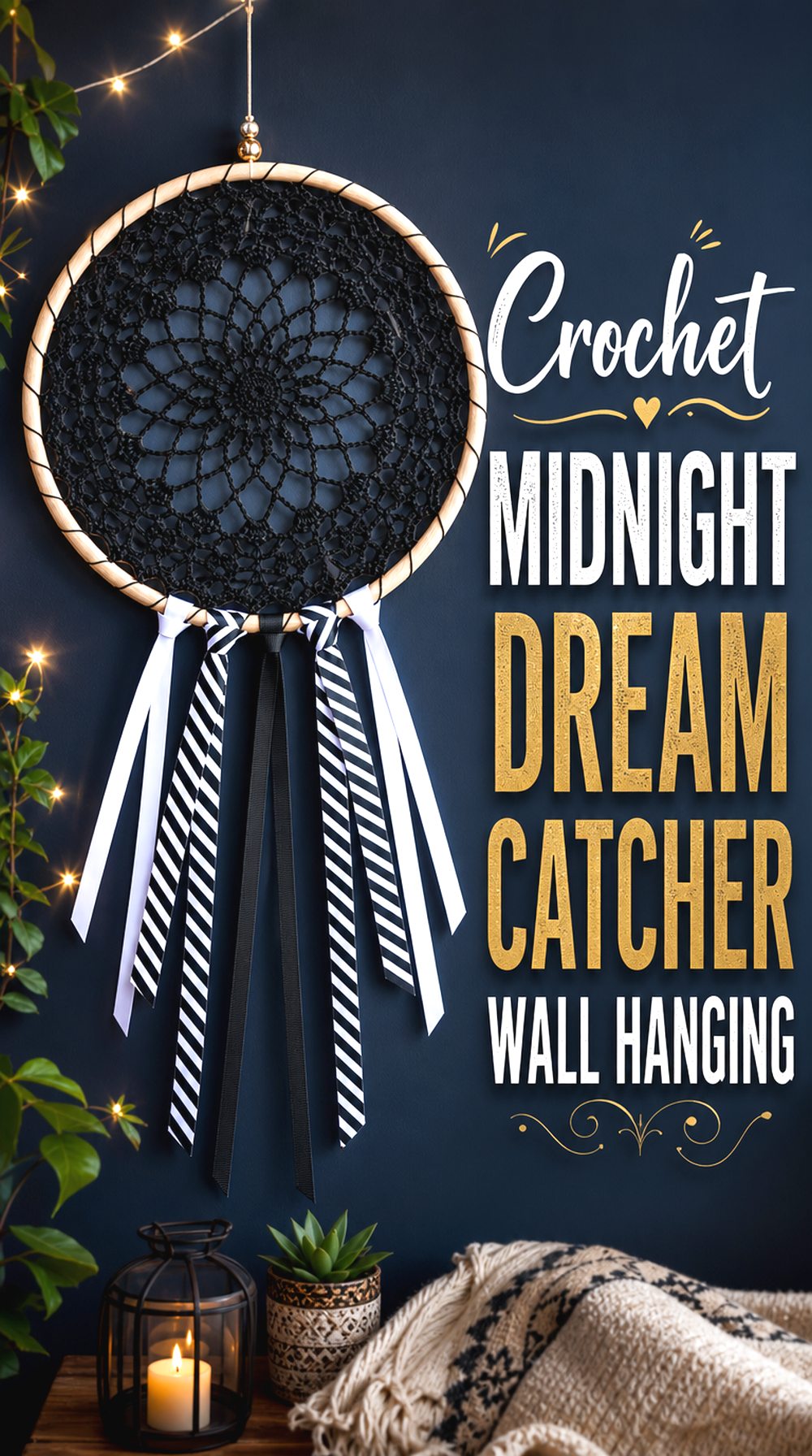 Crochet Midnight Dream Catcher Wall Hanging