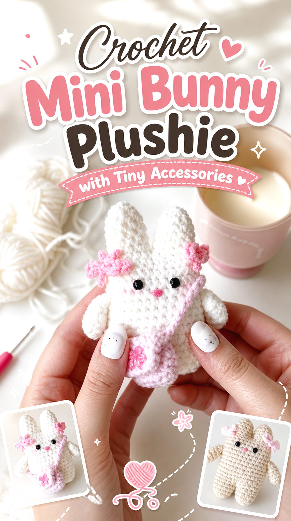 Crochet Mini Bunny Plushie with Tiny Accessories