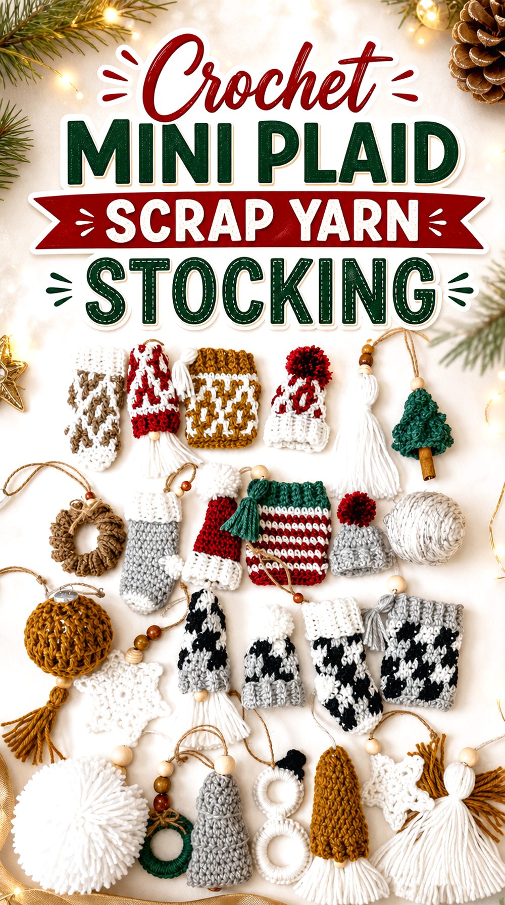 Crochet Mini Plaid Scrap Yarn Stocking
