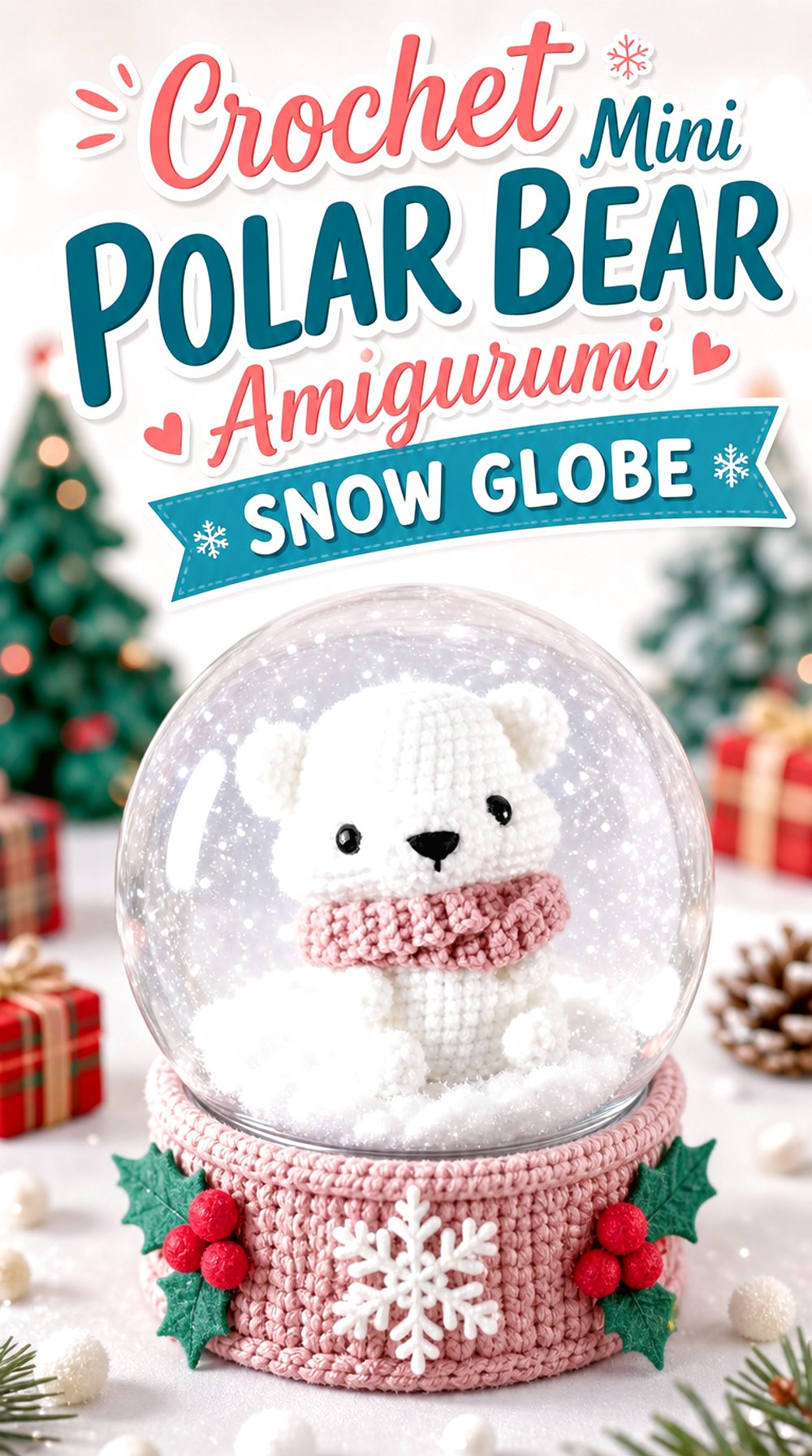 Crochet Mini Polar Bear Amigurumi Snow Globe