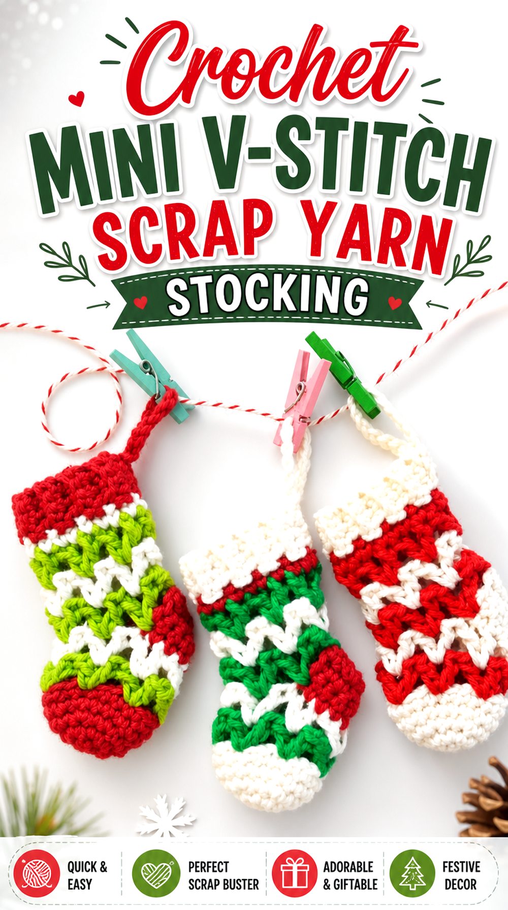 Crochet Mini V Stitch Scrap Yarn Stocking