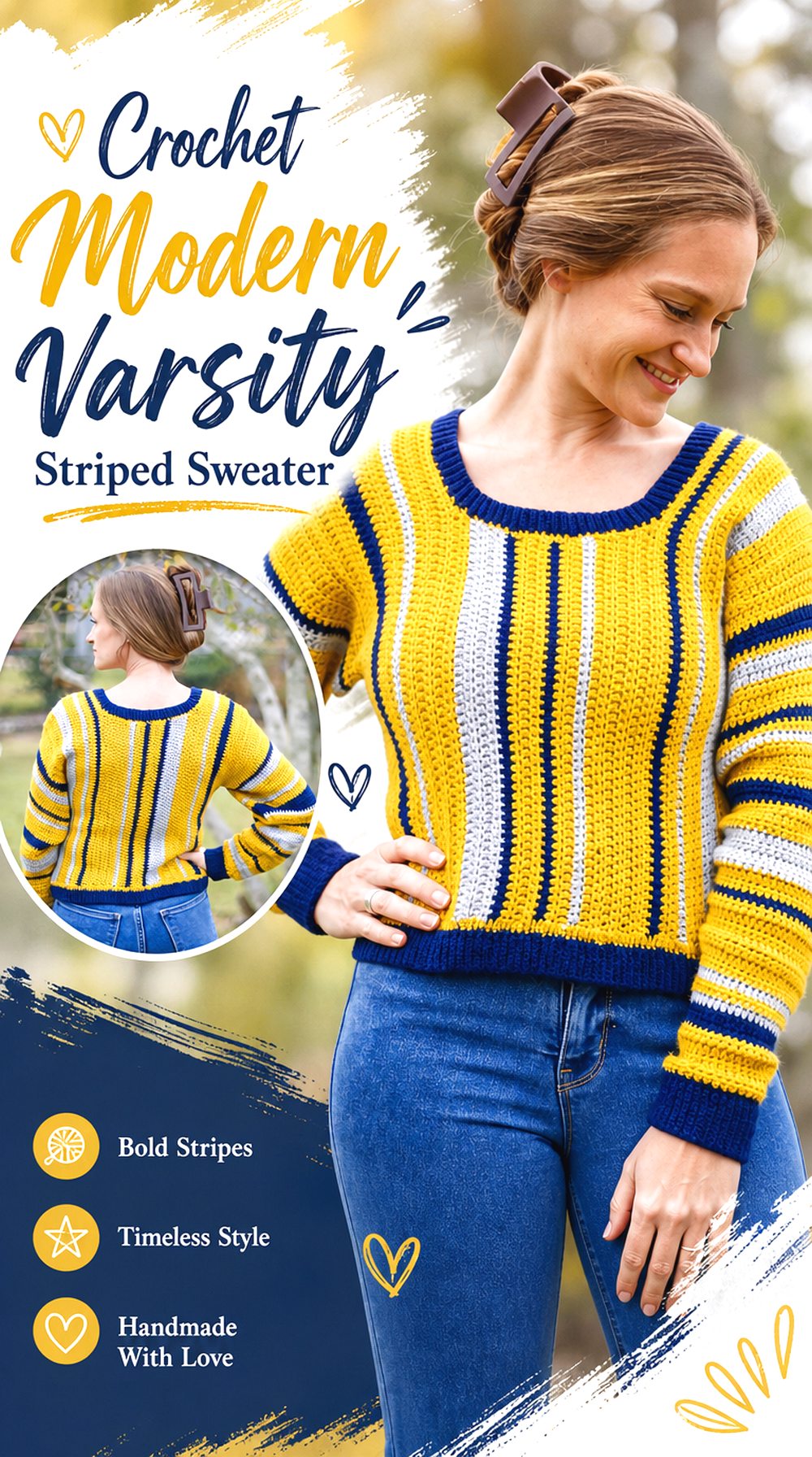 Crochet Modern Varsity Striped Sweater