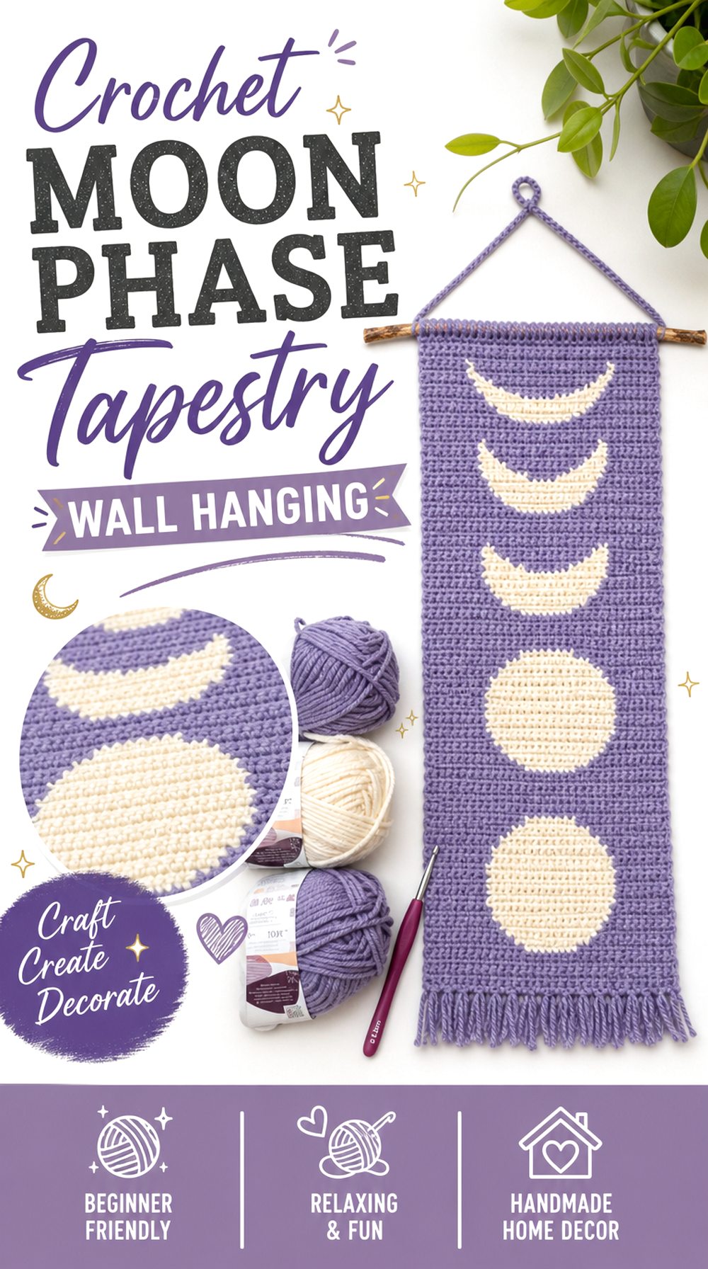 Crochet Moon Phase Tapestry Wall Hanging