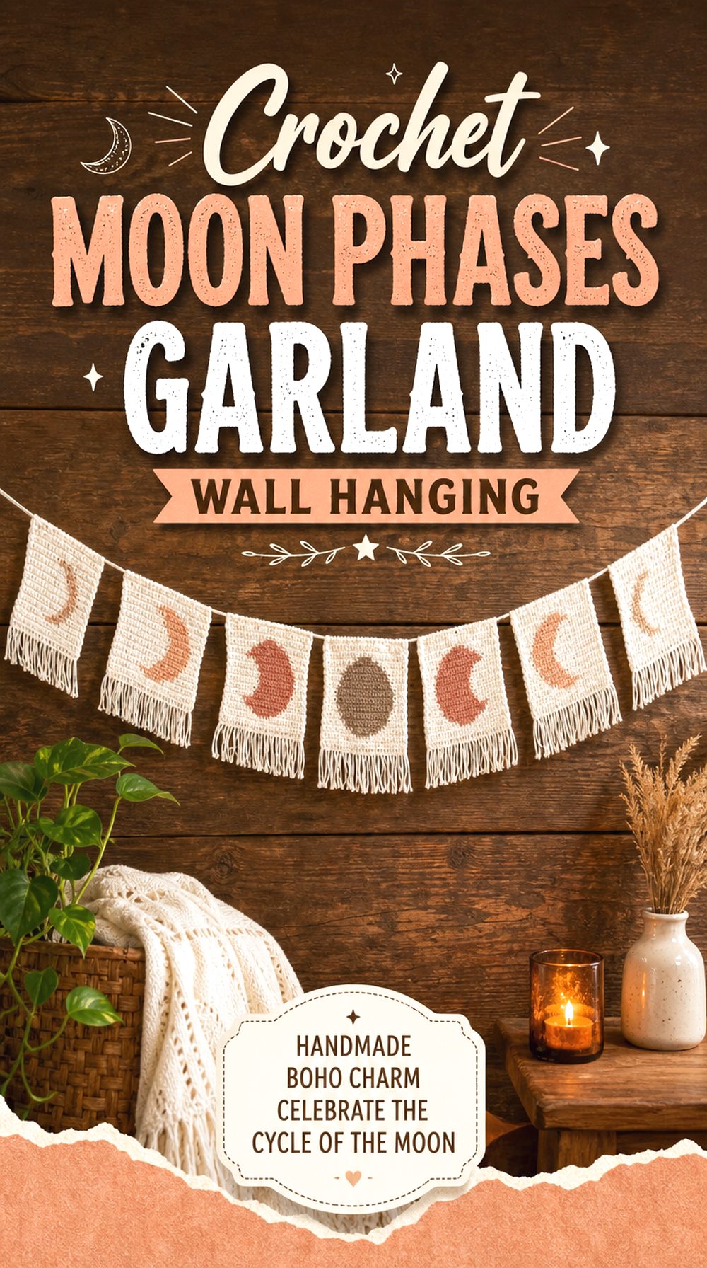 Crochet Moon Phases Garland Wall Hanging