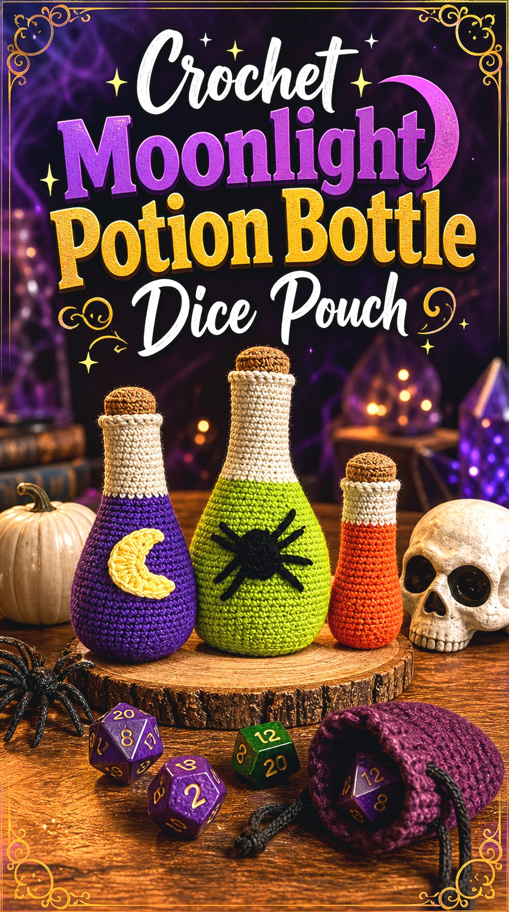 Crochet Moonlight Potion Bottle Dice Pouch
