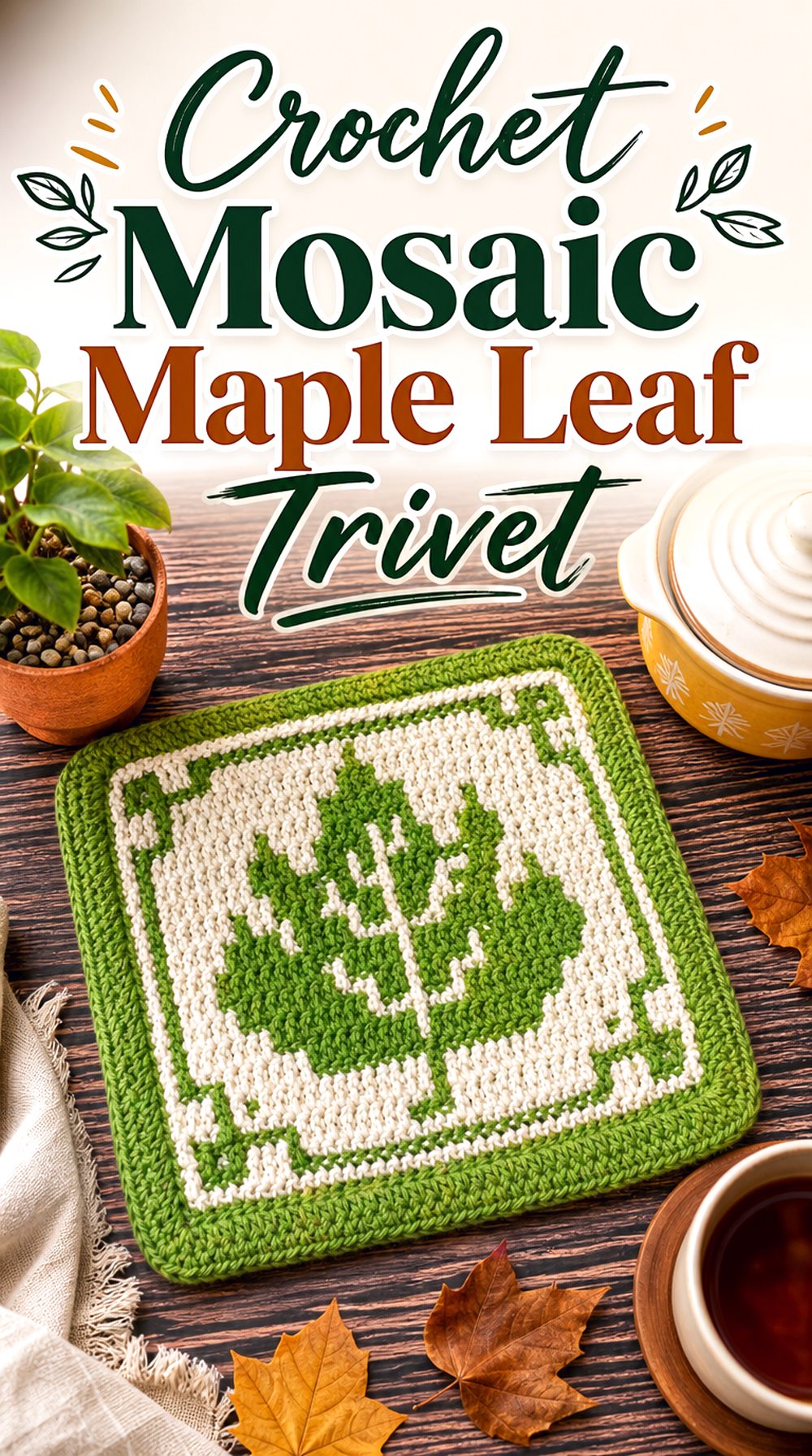 Crochet Mosaic Maple Leaf Trivet