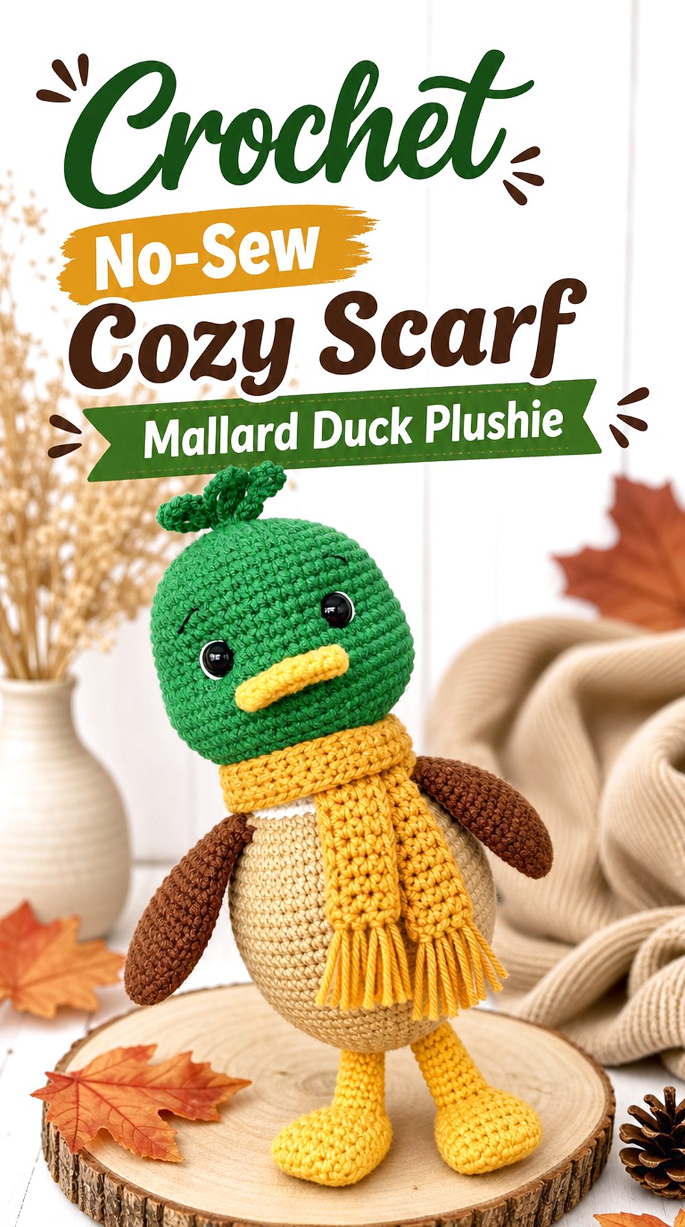 Crochet No Sew Cozy Scarf Mallard Duck Plushie