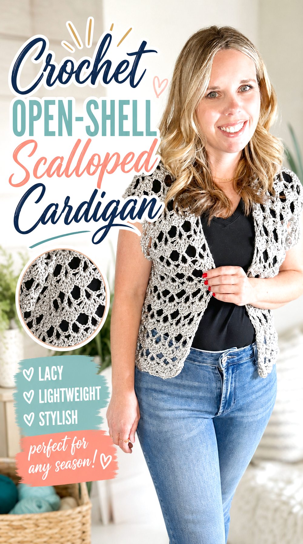 Crochet Open Shell Scalloped Cardigan