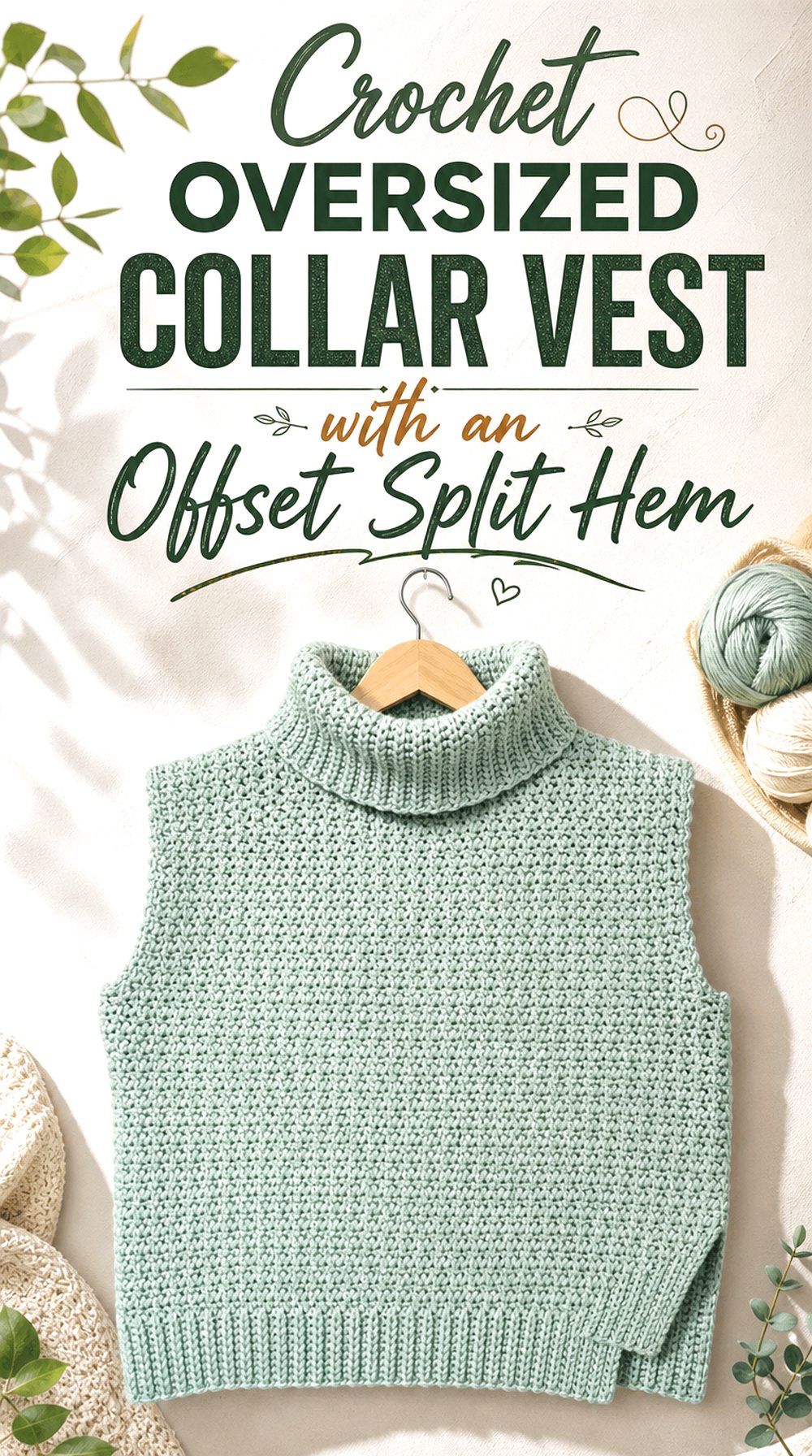 Crochet Oversized Collar Vest with an Offset Split Hem