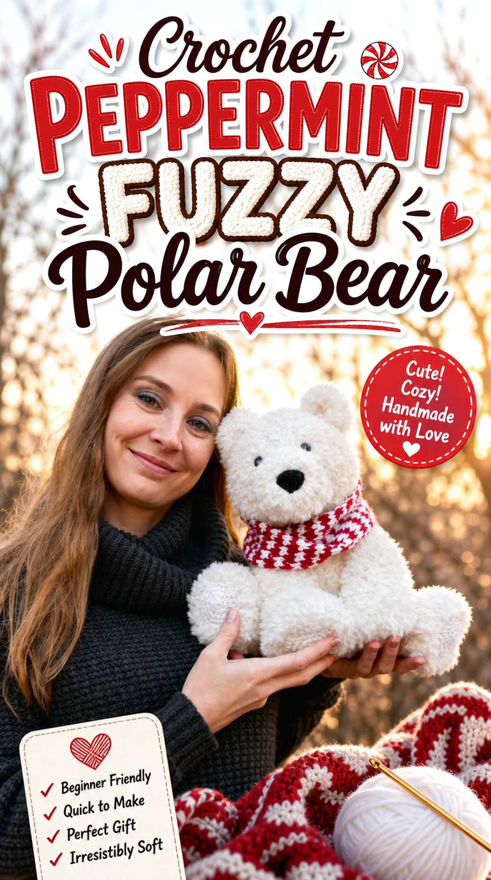 Crochet Peppermint Fuzzy Polar Bear