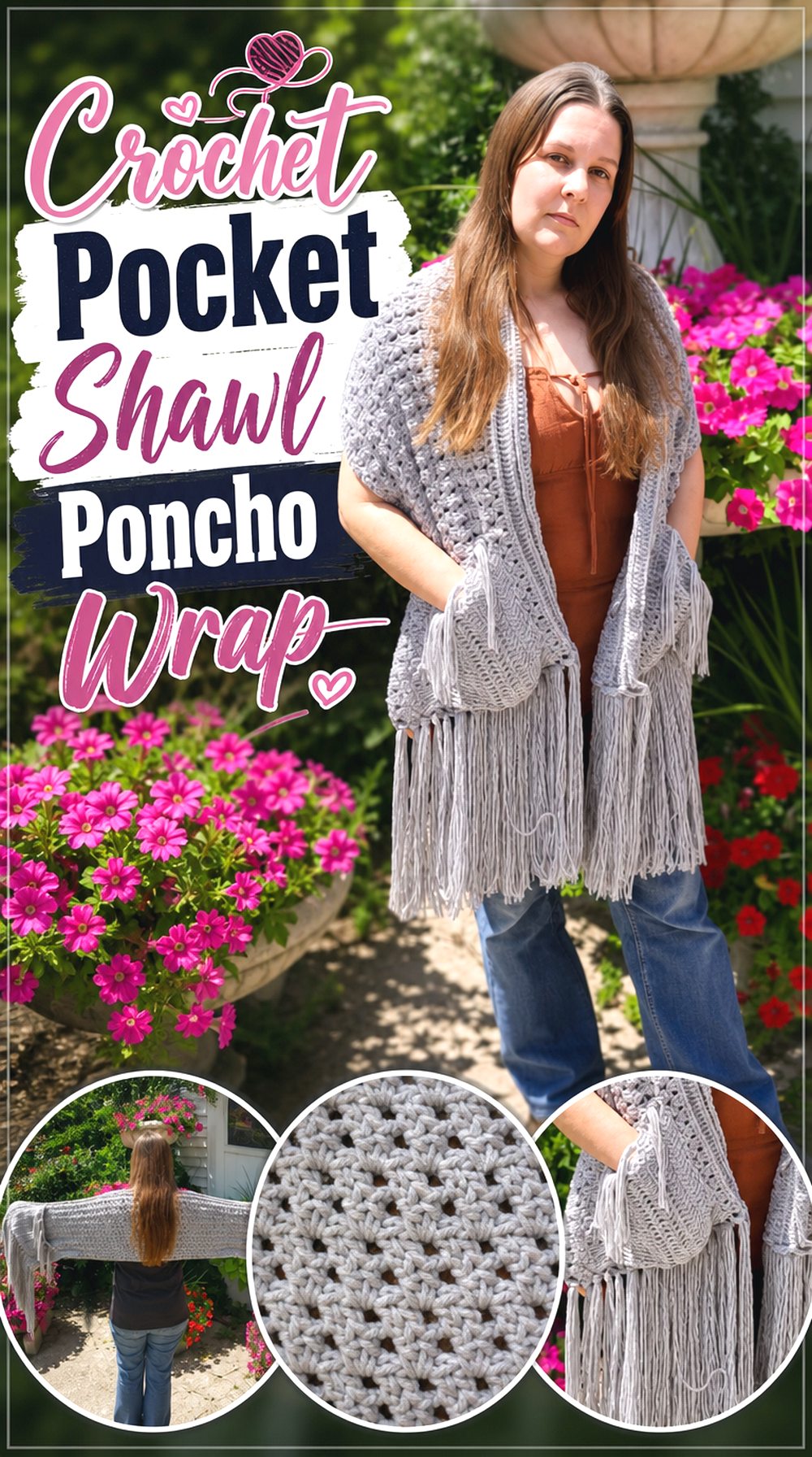 Crochet Pocket Shawl Poncho Wrap