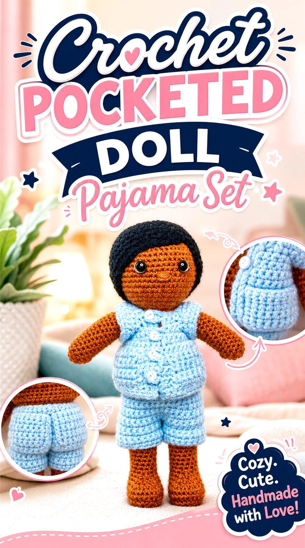 Crochet Pocketed Doll Pajama Set
