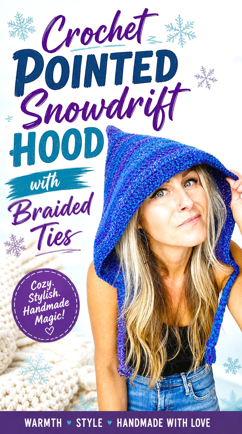 Crochet Pointed Snowdrift Hood with Braided Ties