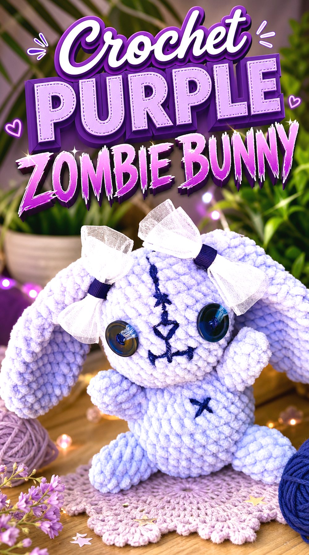 Crochet Purple Zombie Bunny