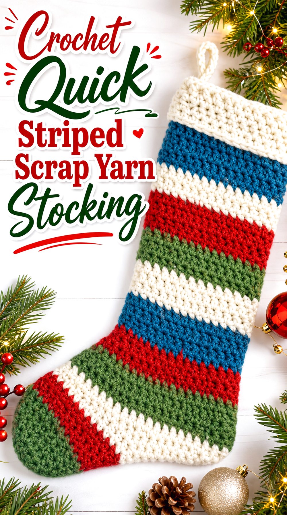 Crochet Quick Striped Scrap Yarn Stocking