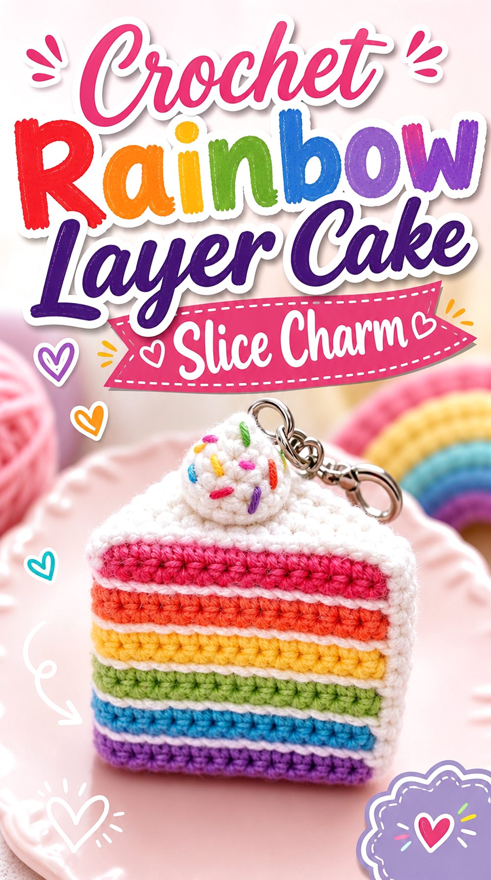 Crochet Rainbow Layer Cake Slice Charm