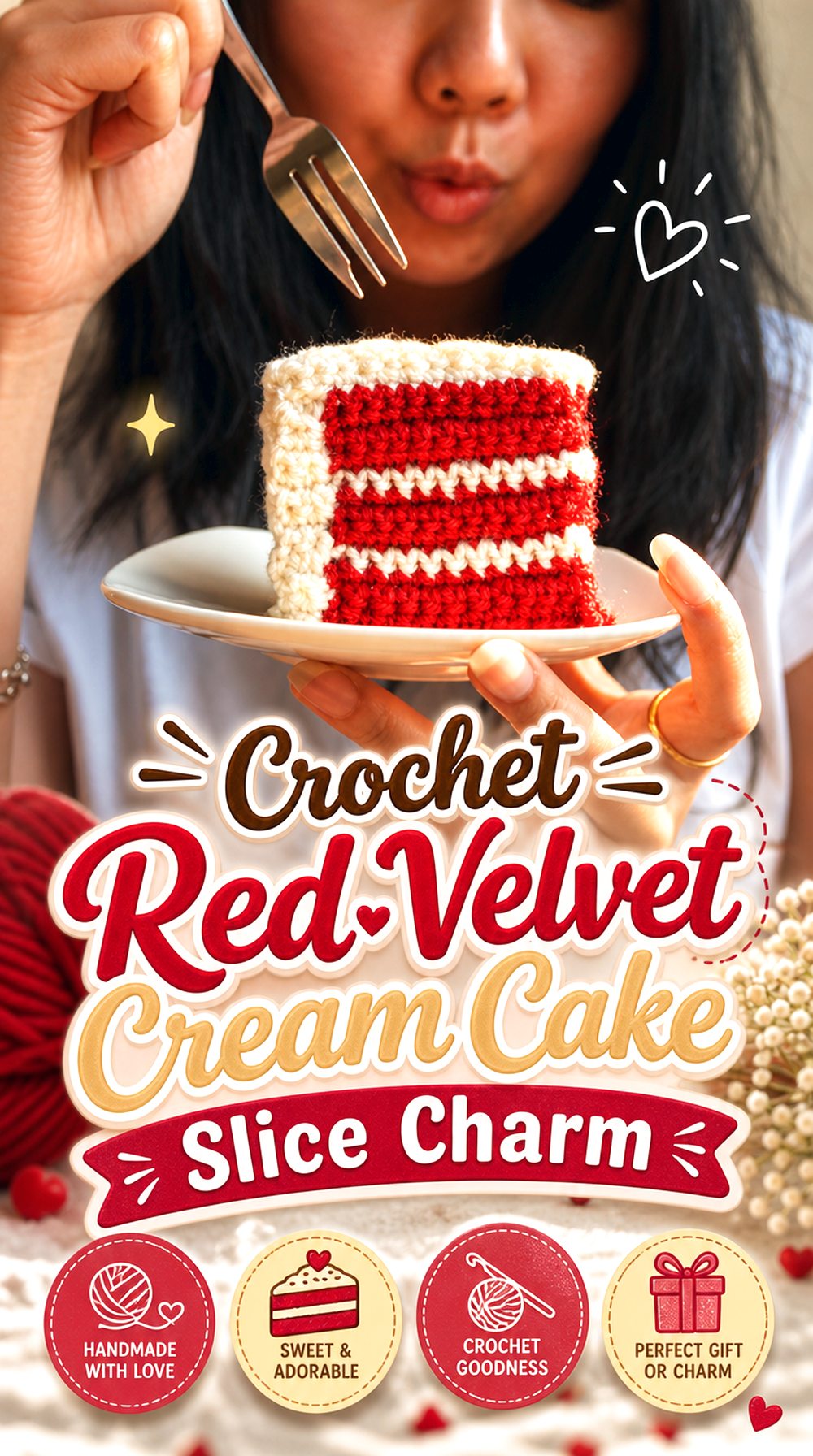 Crochet Red Velvet Cream Cake Slice Charm