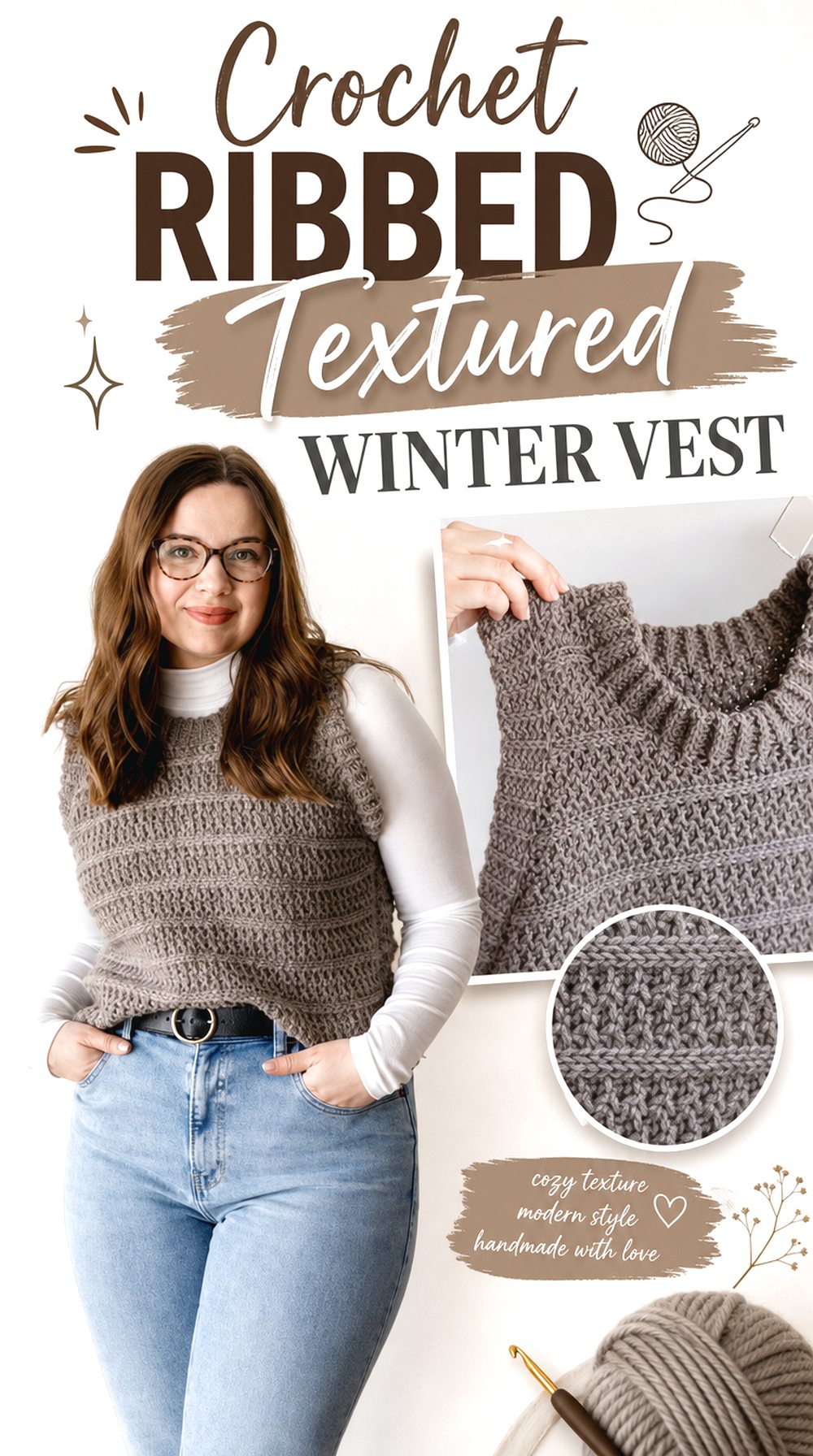 Crochet Ribbed Textured Winter Vest