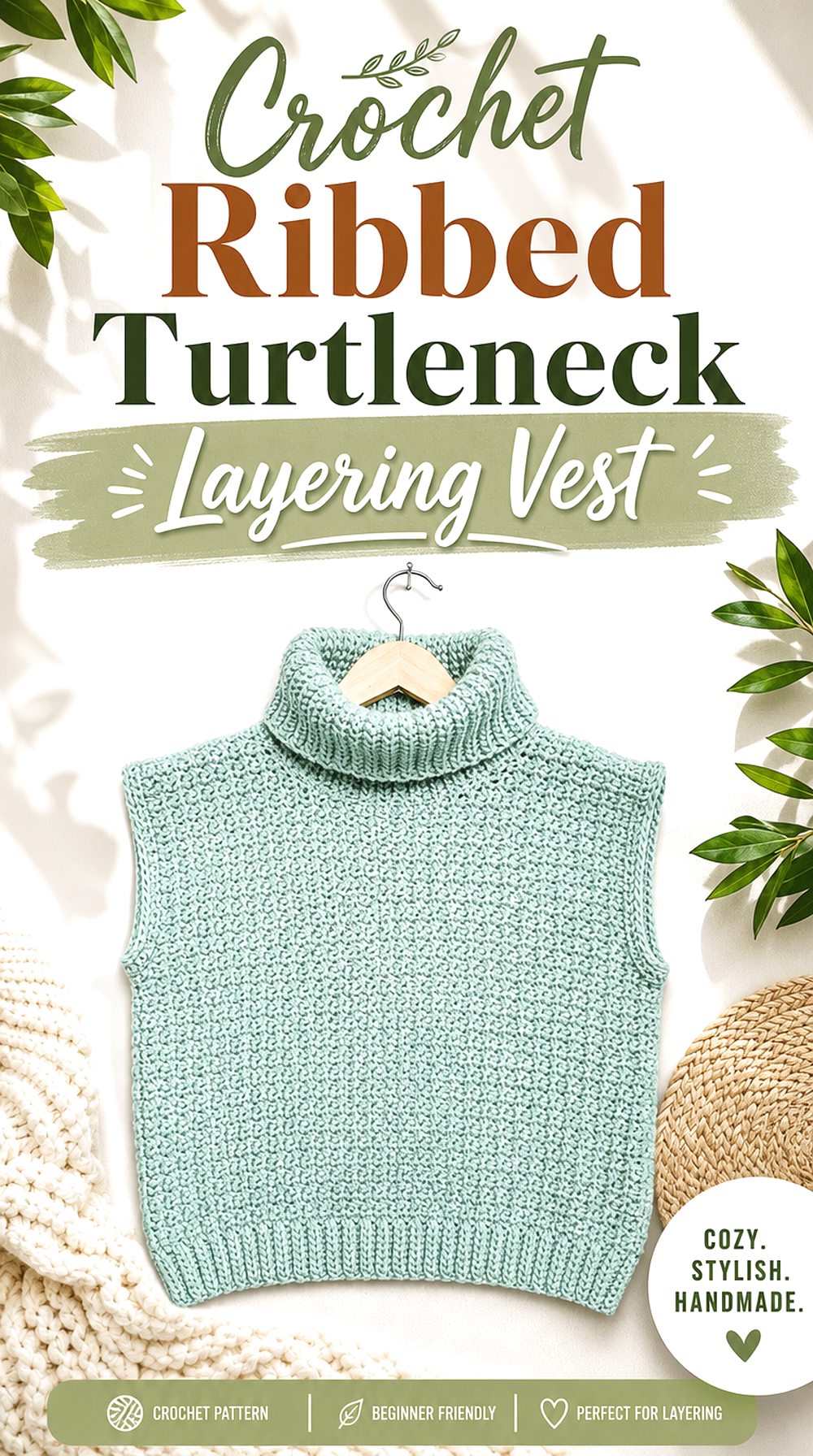 Crochet Ribbed Turtleneck Layering Vest