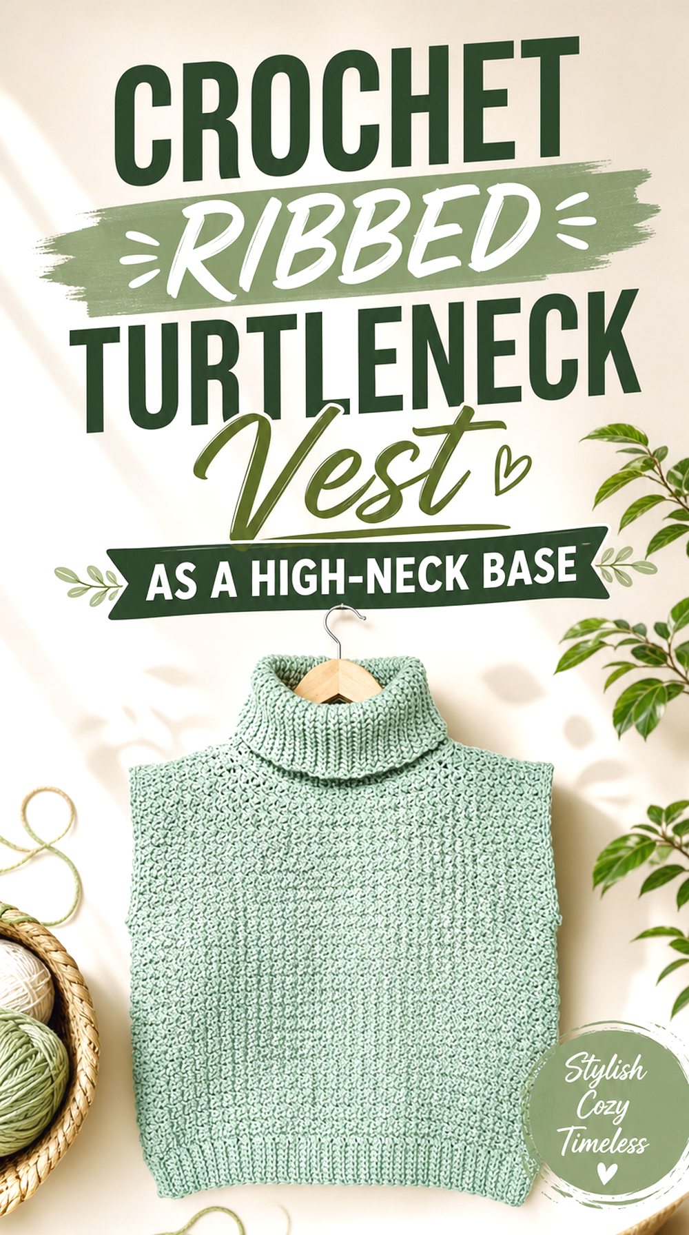 Crochet Ribbed Turtleneck Vest as a High Neck Base