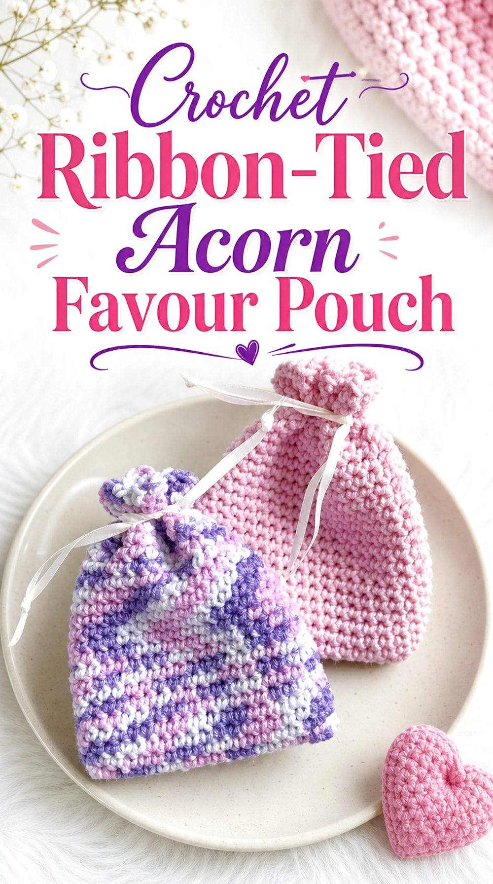 Crochet Ribbon Tied Acorn Favour Pouch