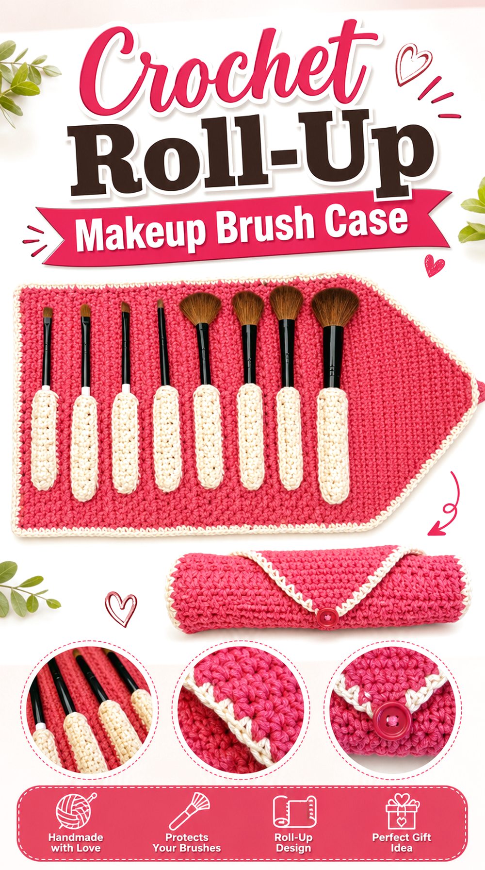 Crochet Roll Up Makeup Brush Case