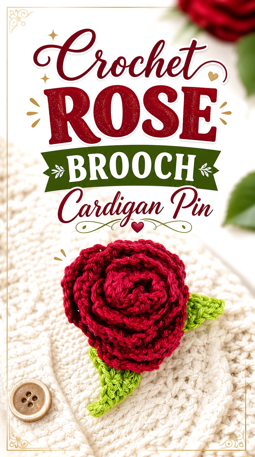 Crochet Rose Brooch Cardigan Pin