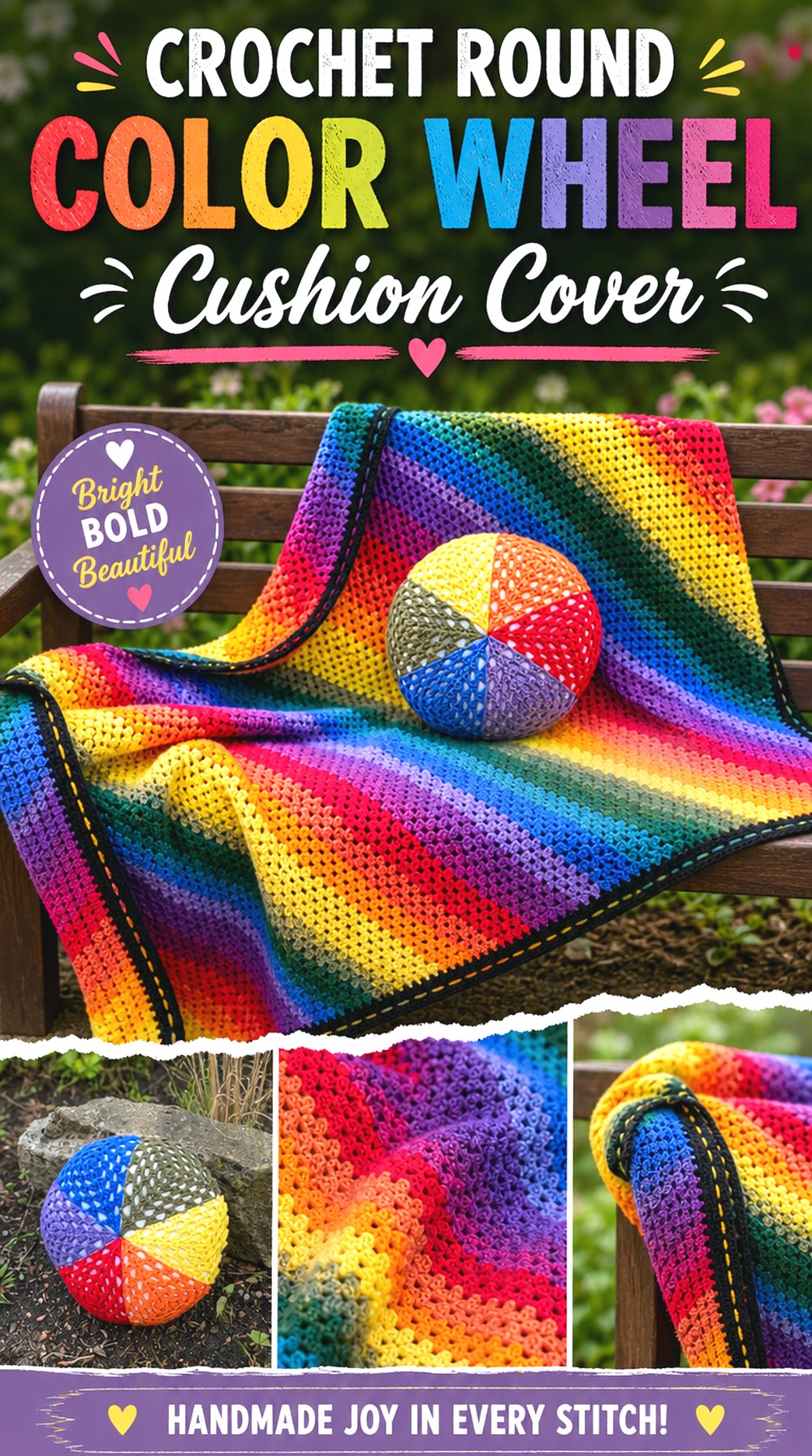 Crochet Round Color Wheel Cushion Cover