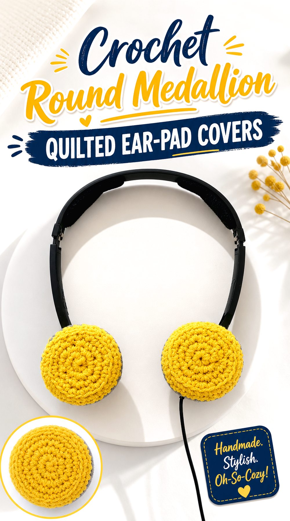 Crochet Round Medallion Quilted Ear Pad Covers