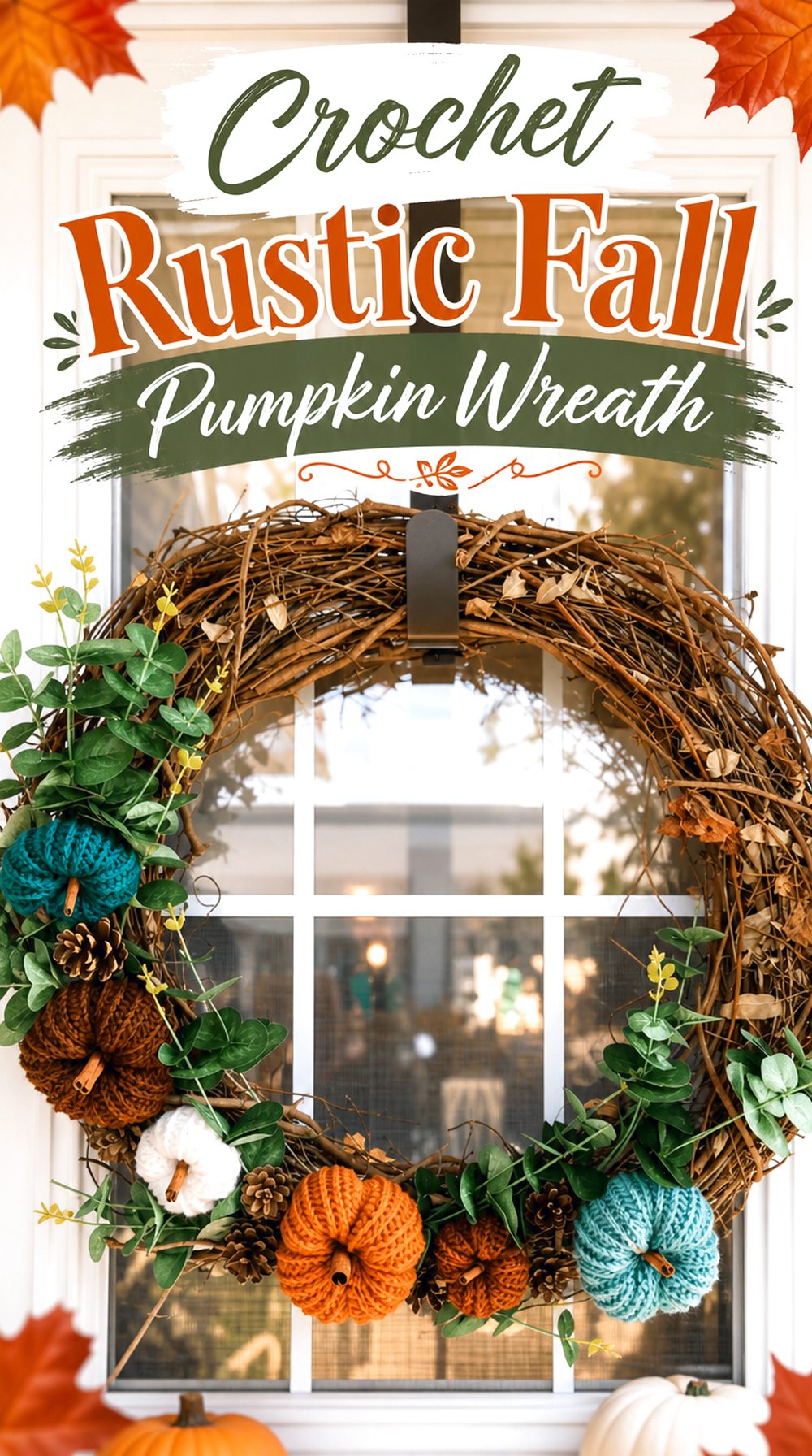 Crochet Rustic Fall Pumpkin Wreath