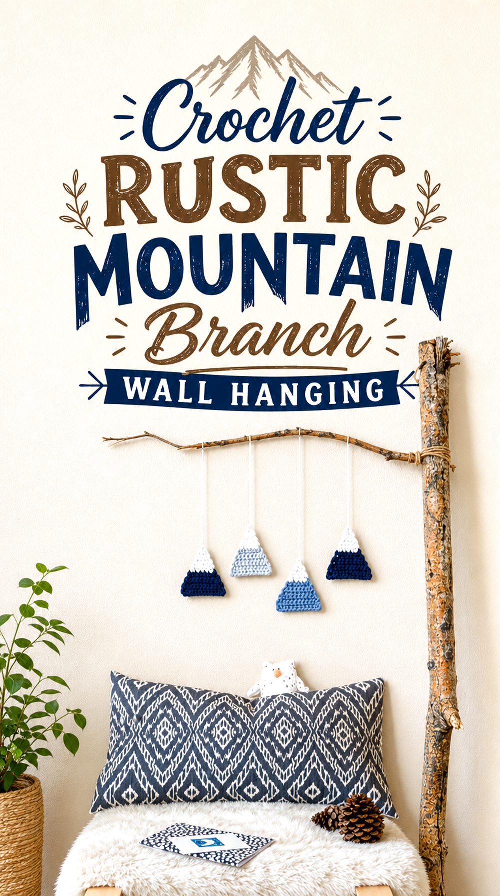 Crochet Rustic Mountain Branch Wall Hanging