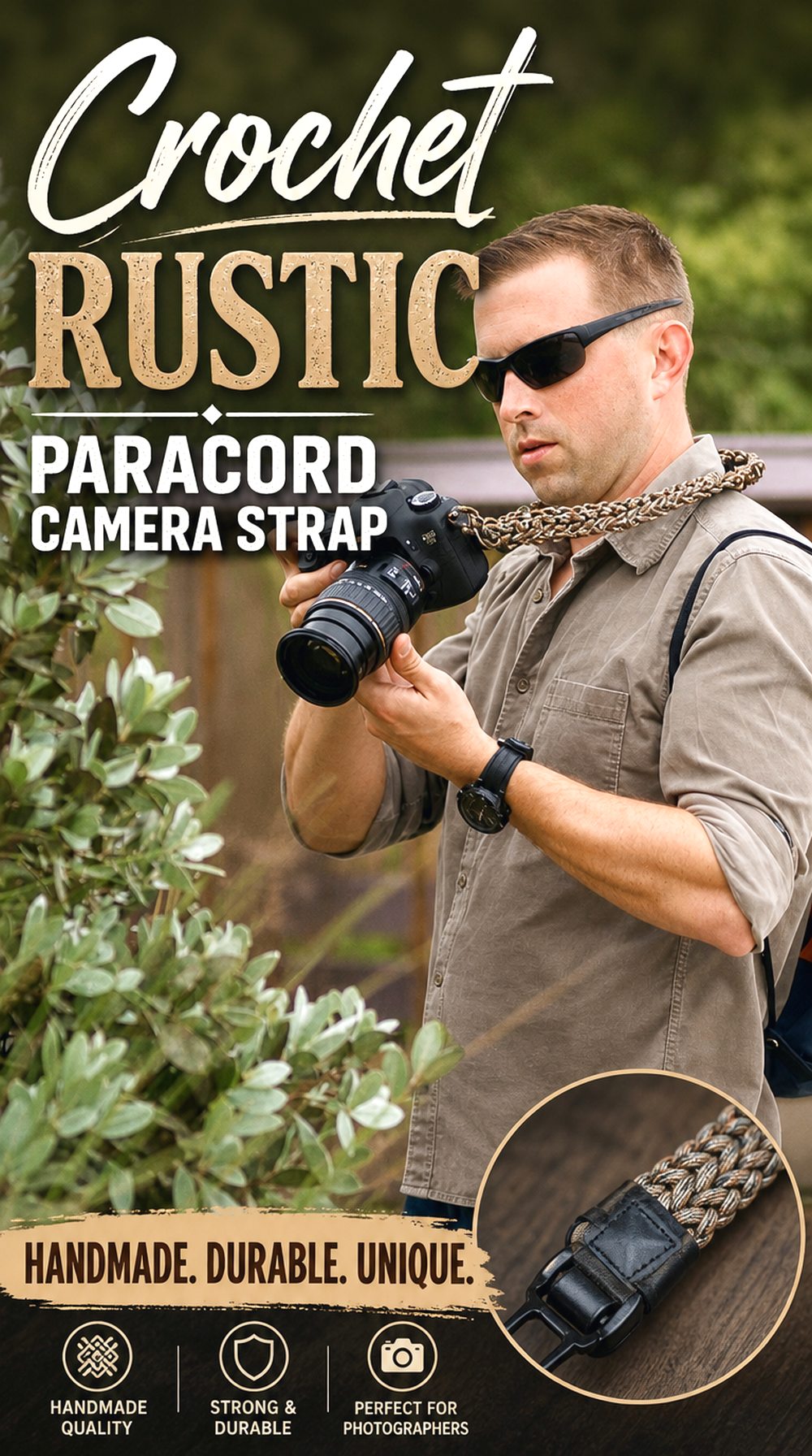 Crochet Rustic Paracord Camera Strap