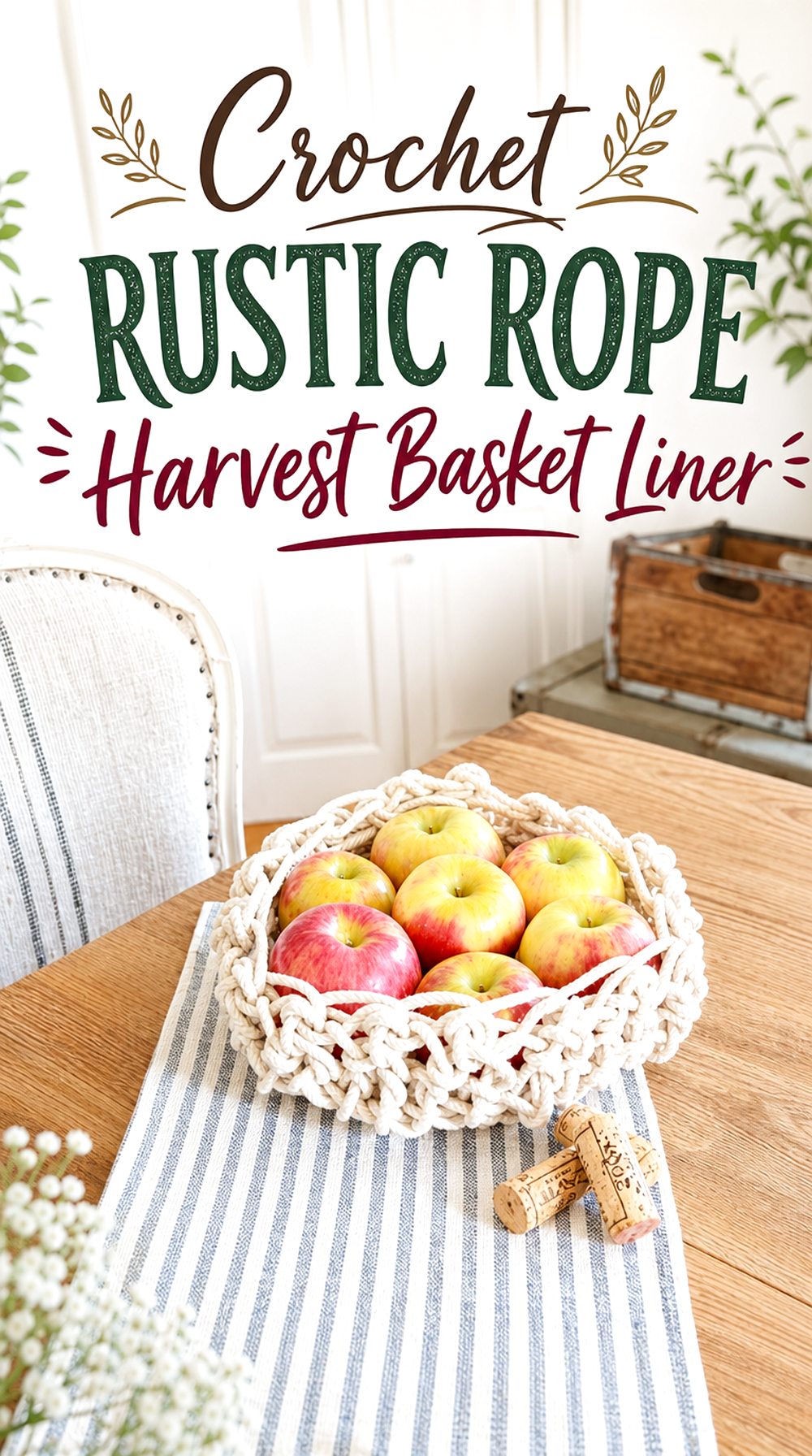 Crochet Rustic Rope Harvest Basket Liner