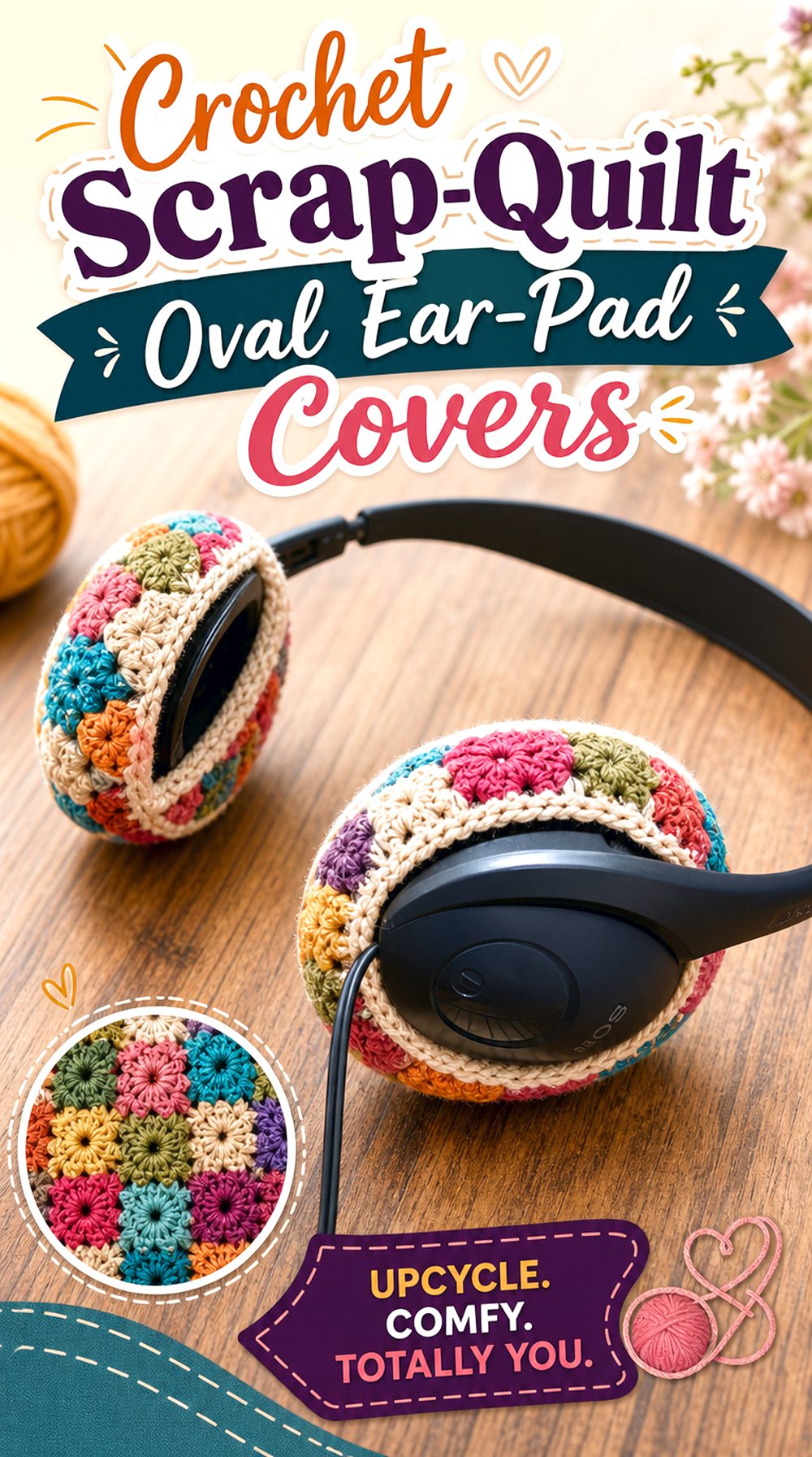 Crochet Scrap Quilt Oval Ear Pad Covers