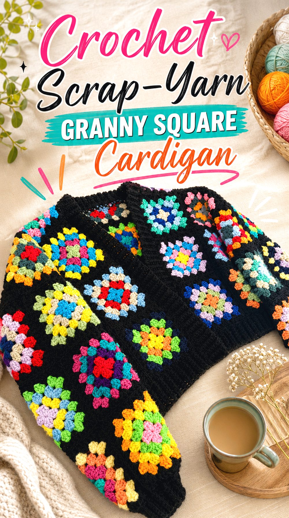 Crochet Scrap Yarn Granny Square Cardigan