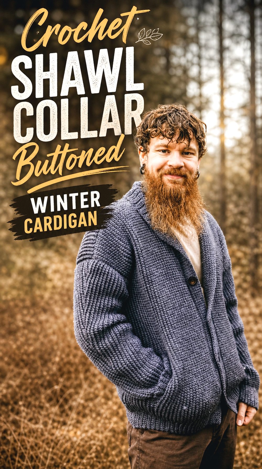 Crochet Shawl Collar Buttoned Winter Cardigan