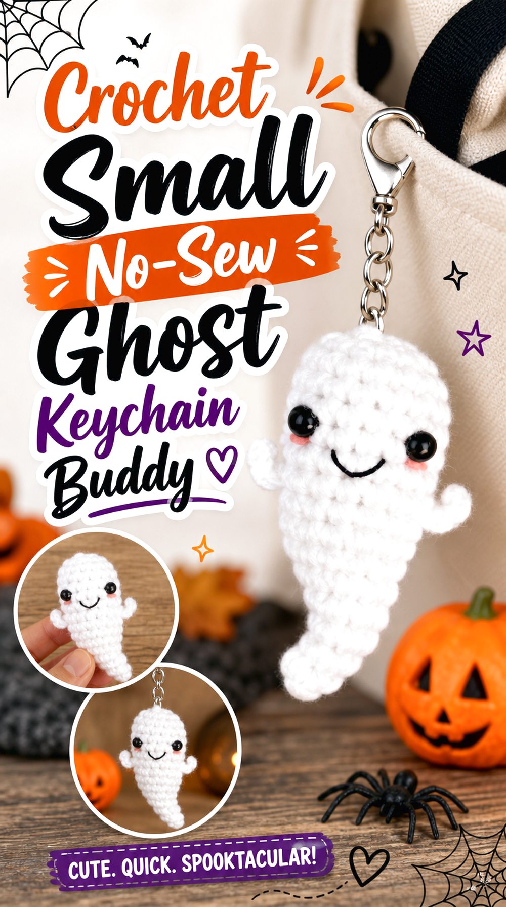 Crochet Small No Sew Ghost Keychain Buddy