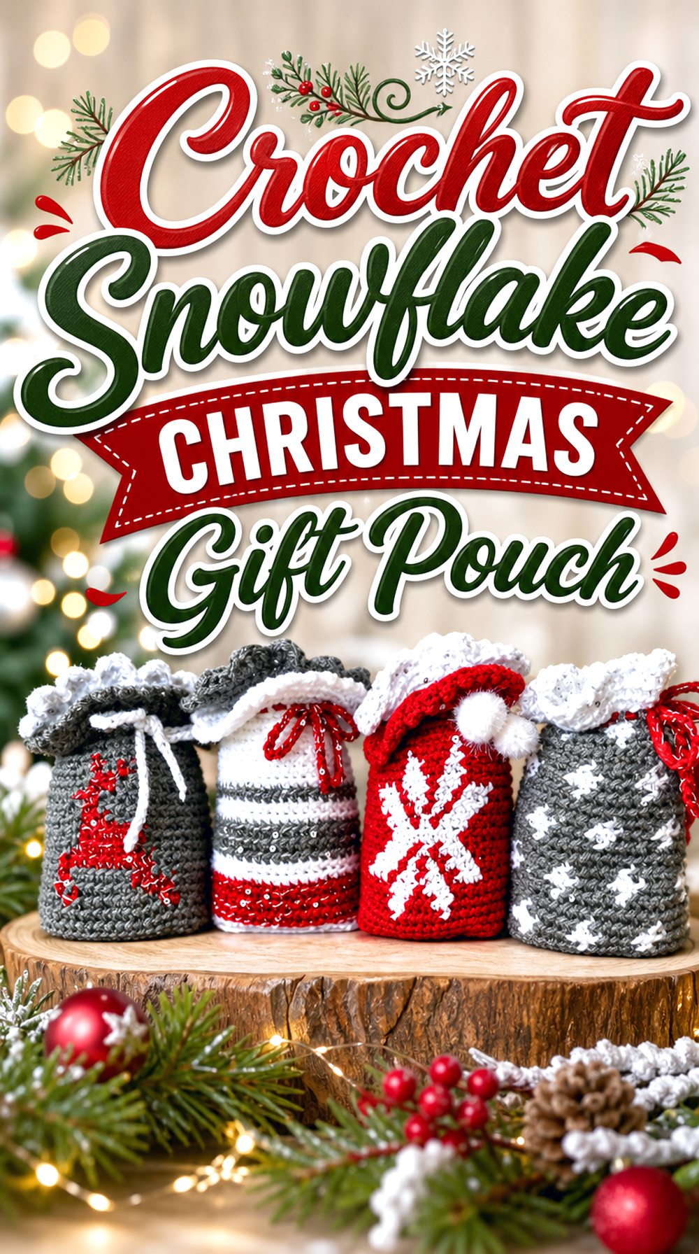 Crochet Snowflake Christmas Gift Pouch