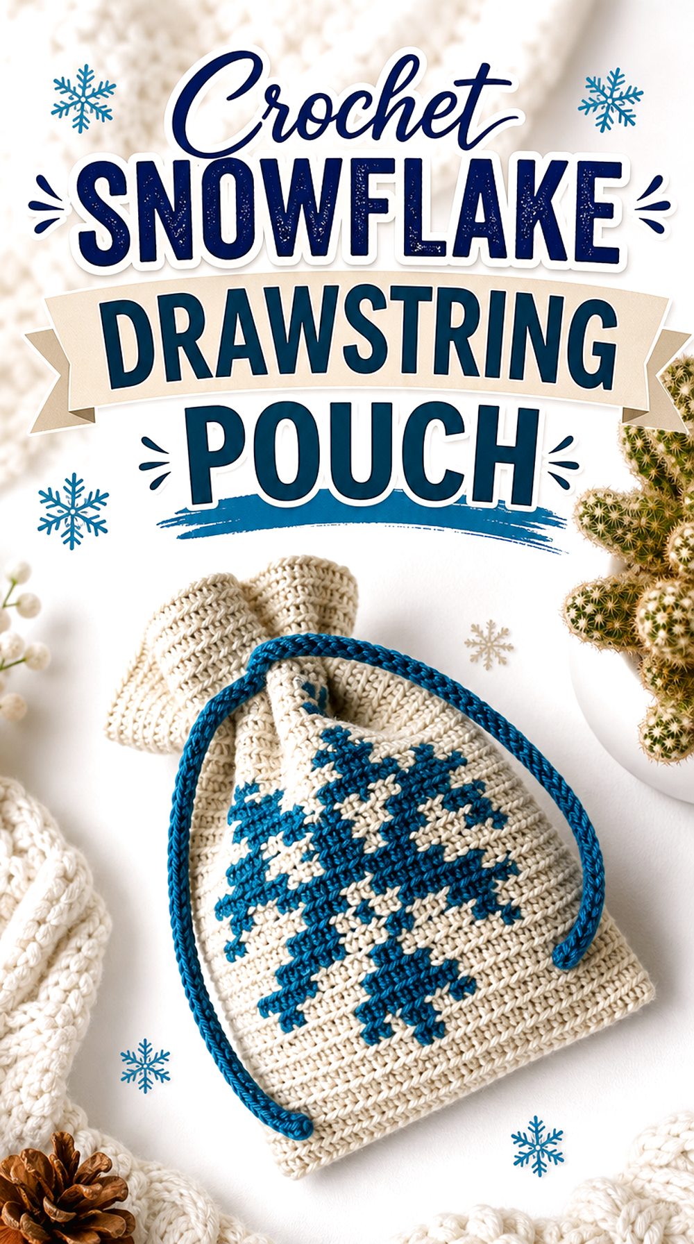 Crochet Snowflake Drawstring Pouch