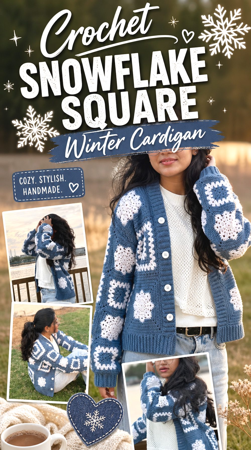 Crochet Snowflake Square Winter Cardigan