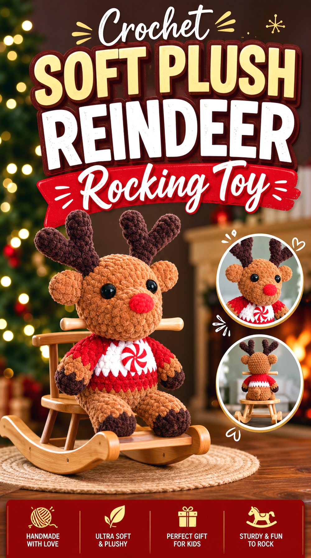 Crochet Soft Plush Reindeer Rocking Toy