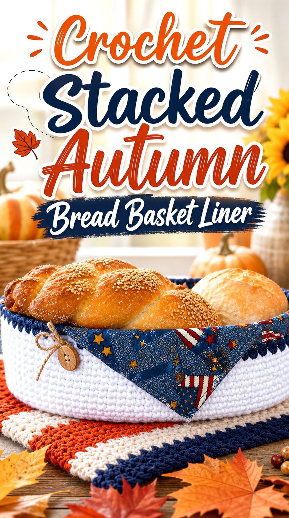 Crochet Stacked Autumn Bread Basket Liner