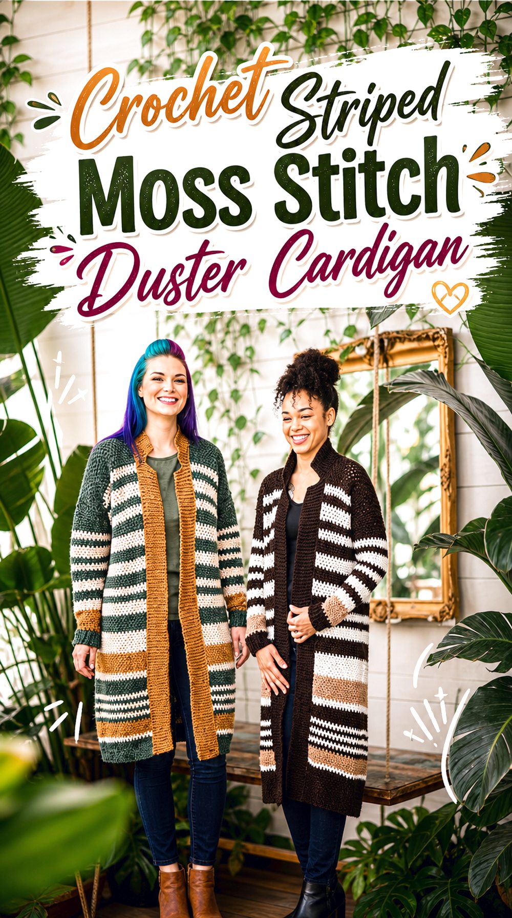 Crochet Striped Moss Stitch Duster Cardigan