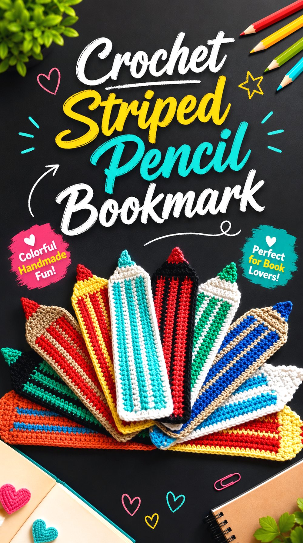 Crochet Striped Pencil Bookmark