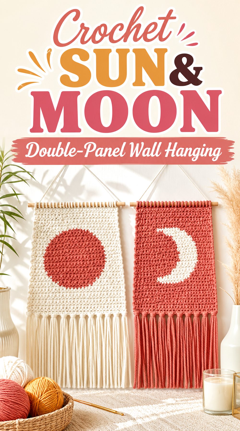 Crochet Sun and Moon Double Panel Wall Hanging