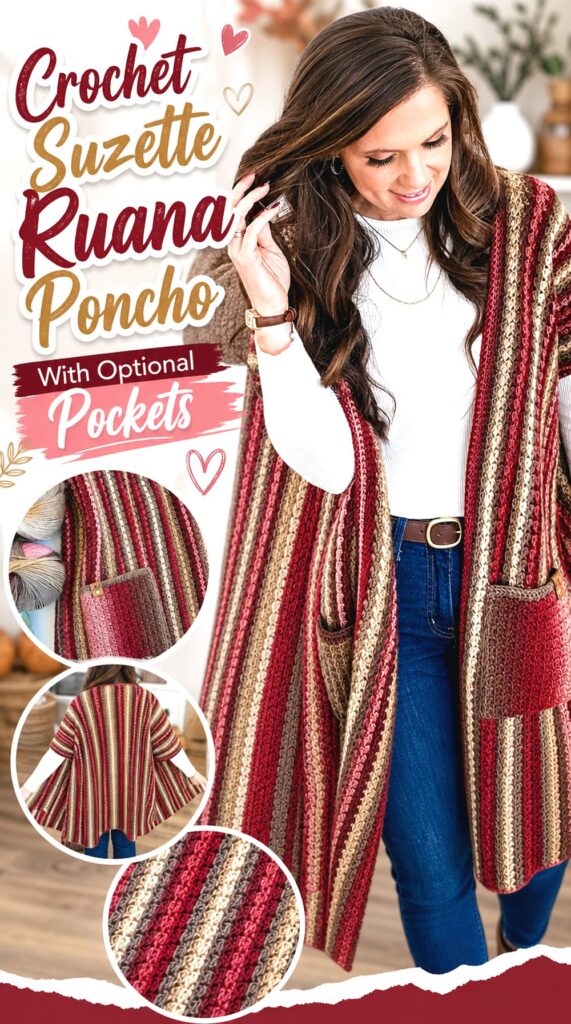Crochet Suzette Ruana Poncho With Optional Pockets