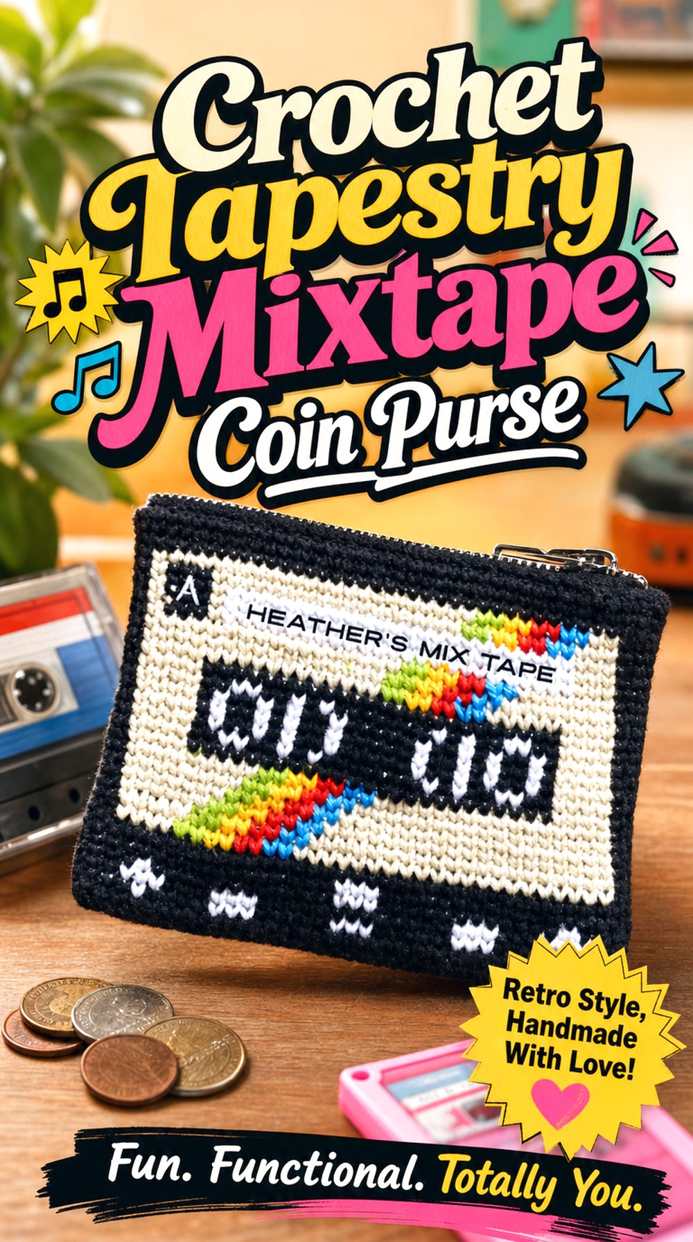 Crochet Tapestry Mixtape Coin Purse