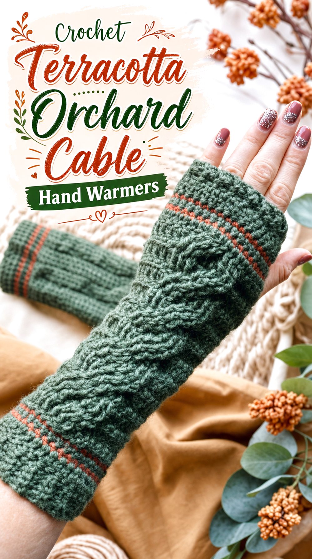 Crochet Terracotta Orchard Cable Hand Warmers